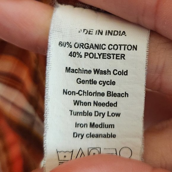 Prana Plaid Short Sleeve Button Down Shirt Organic Cotton Orange Large - Picture 7 of 9